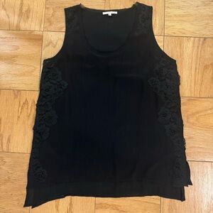 Gold Hawk Black Silk Blouse with Lace Floral Details